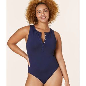 NWT Andie The Malibu OnePiece High Snap Swimsuit Removable Cups M Blue